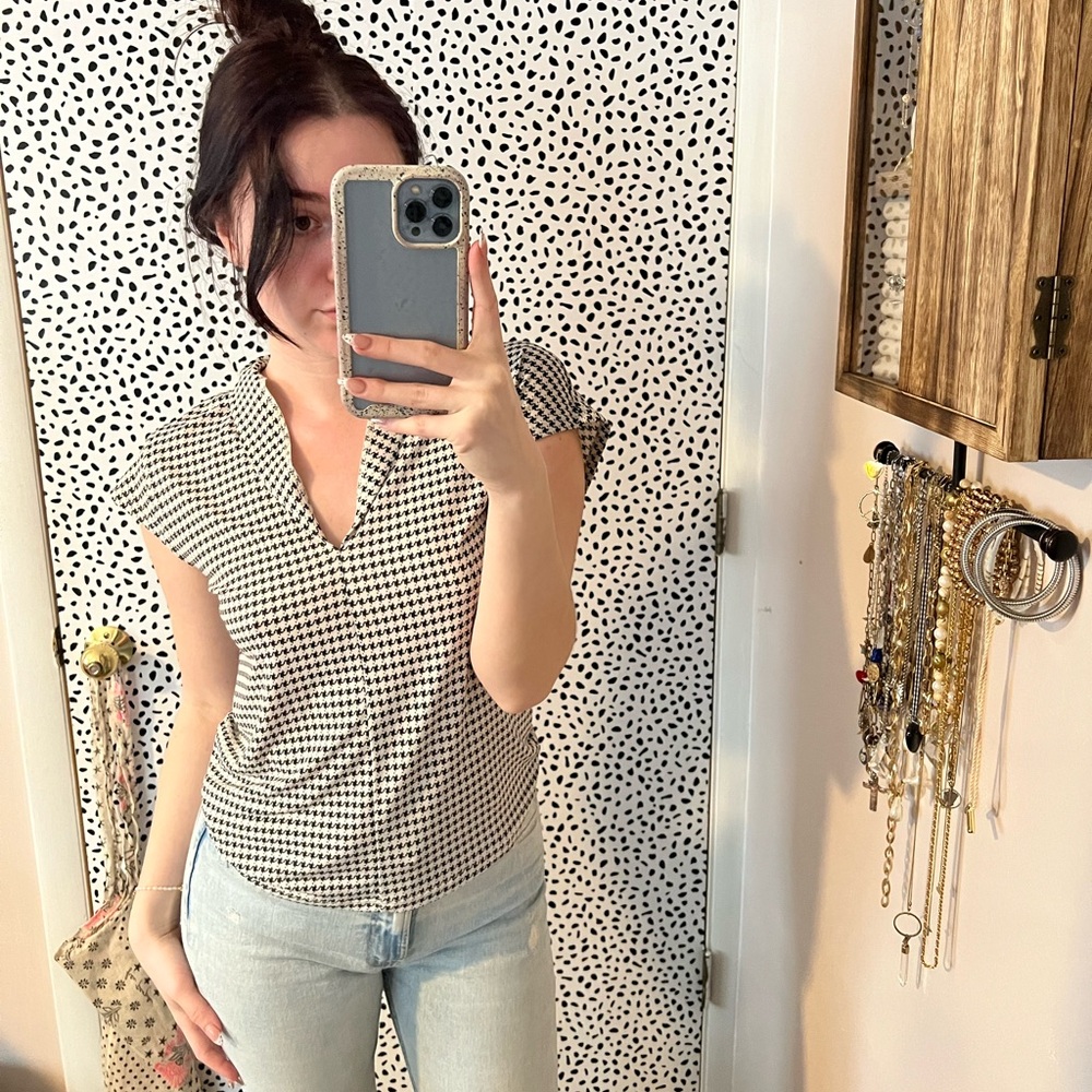 Black and white houndstooth blouse